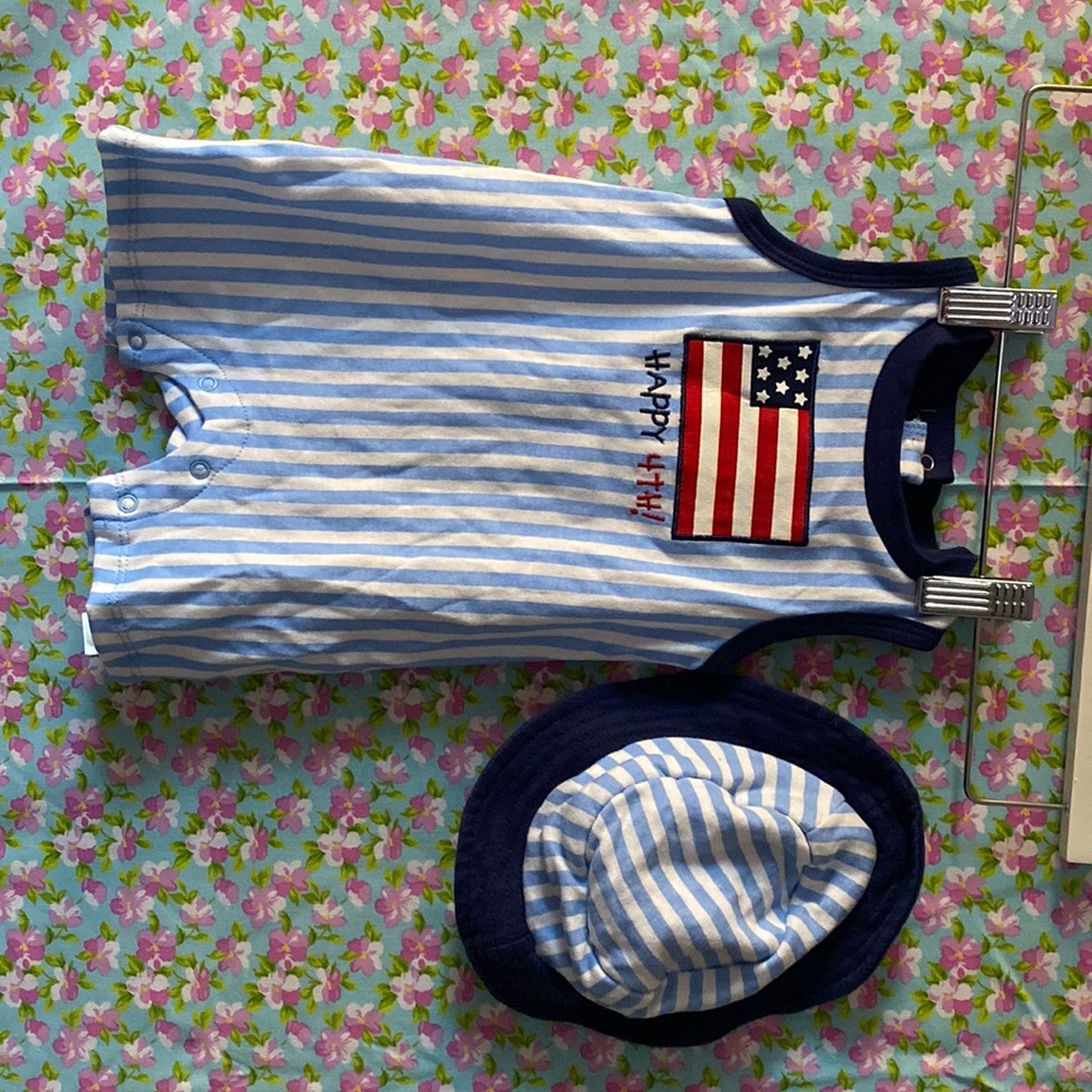 4th of July baby’s romper with matching hat